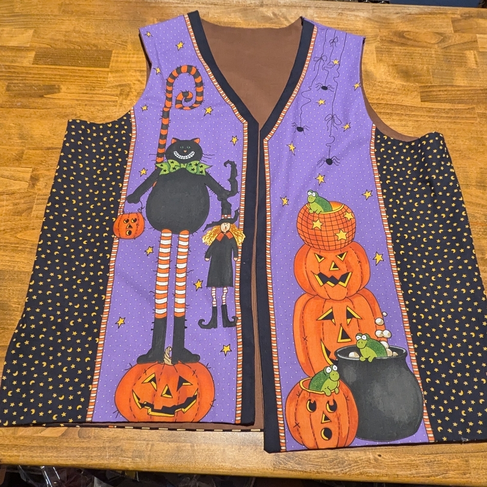 VTG Halloween Vest Homemade  "Ghouls Night Out" Ghosts, Pumpkins, & More!